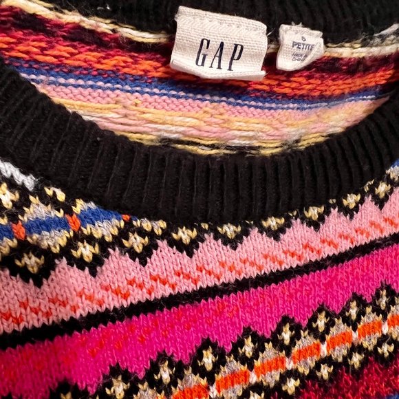 Gap Black & White Striped Multicolor Fair Aisle Small Petite Sweater - Picture 2 of 4